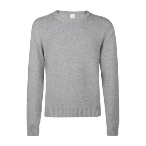 Eleventy Handgjord Crewneck Tröja med Kontrastdetalj Gray, Herr