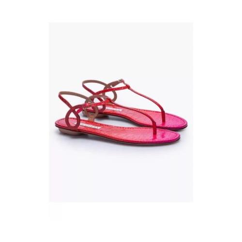 Aquazzura Croco Print Läder Tåsandaler Pink, Dam