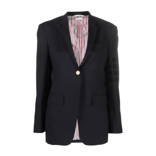 Thom Browne Klassisk Blå Ullblazer med Randig Detalj Blue, Dam