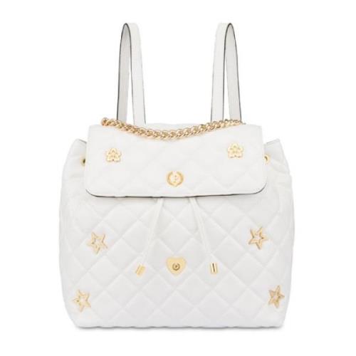 Pollini Quiltad vit glansig ryggsäck med gyllene metall detaljer White...
