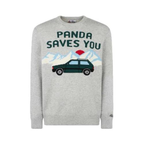 MC2 Saint Barth Grå Crew Neck Tröja med Panda Jacquard Mönster Gray, H...