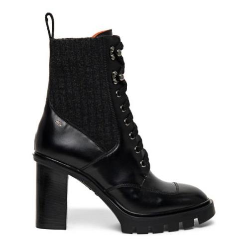 Santoni Läder snörstövel Black, Dam