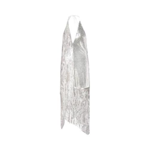 Rotate Birger Christensen Silver Sequins Mini Fringe Klänning White, D...