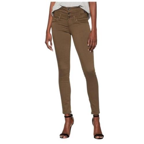 Liu Jo Högmidjade Skinny Jeans med Knappdetalj Brown, Dam