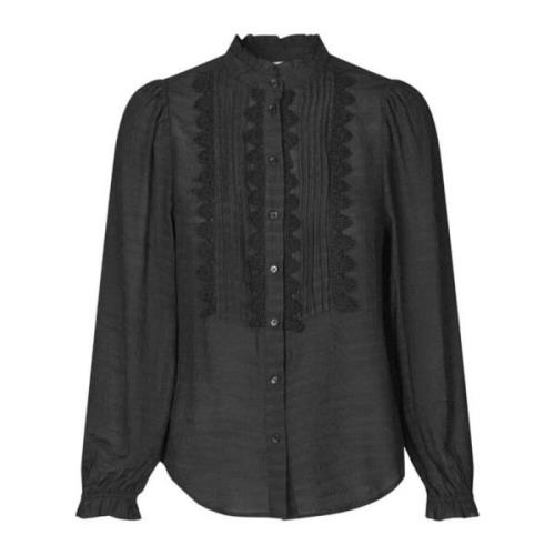 Lollys Laundry Feminin Laundry Ariel Blus med Broderade Detaljer Black...