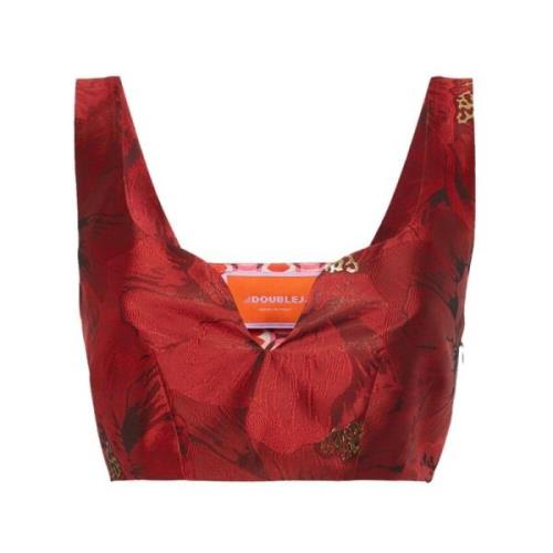 La DoubleJ Glittrig Jacquard Crop Top Red, Dam