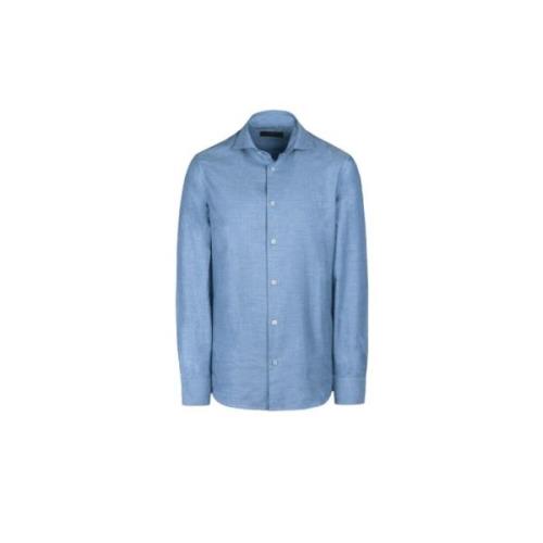 Moorer Slim Fit Bomullsskjorta med Mjuk Krage Blue, Herr