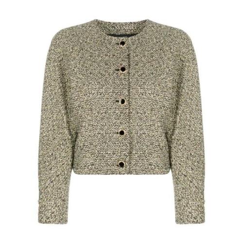 Alessandra Rich Gul Svart Sequin Tweed Jacka Gray, Dam