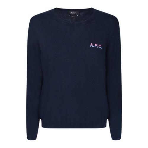 A.p.c. Blå Finstickad Tröja med Broderad Logotyp Blue, Dam