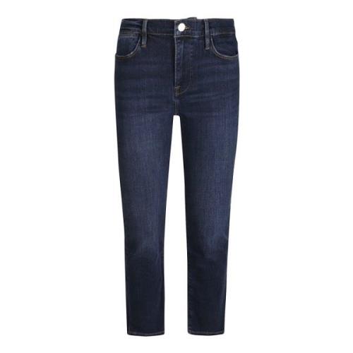 Frame Hög Straight Jeans för Moderna Kvinnor Blue, Dam