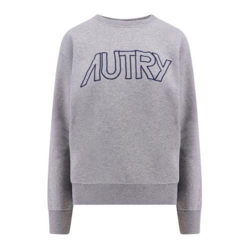 Autry Grå Bomullssweatshirt med Broderad Logotyp Gray, Dam