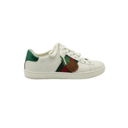 Gucci Vintage Förägda vita lädersneakers med Lady Bug-patch White, Dam