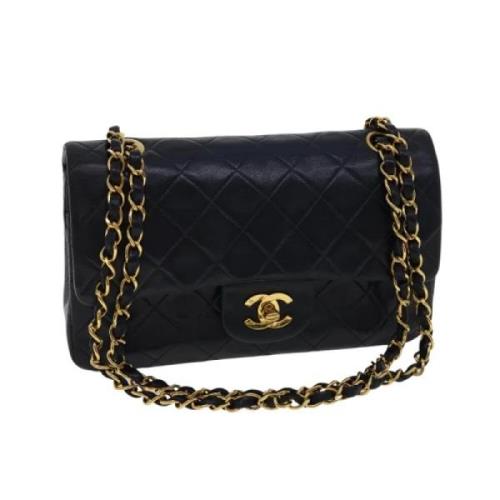 Chanel Vintage Förägad Svart Läder Flapväska Black, Dam