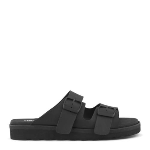 New Feet Flat Sandals Black, Herr