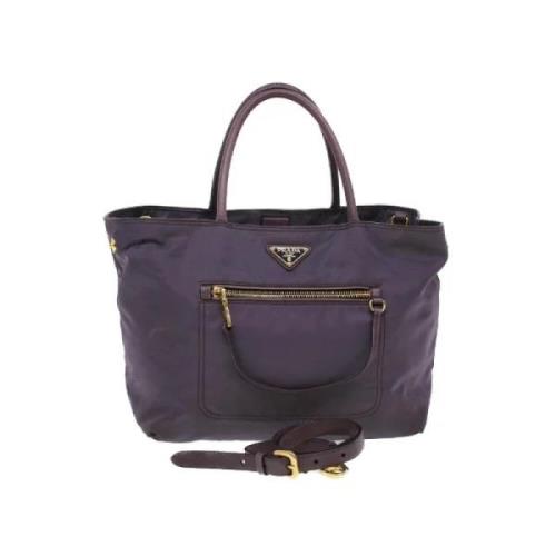 Prada Vintage Pre-owned Nylon handvskor Purple, Dam