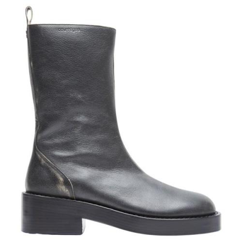 Courrèges Använda Läder Zip Boots Black, Dam