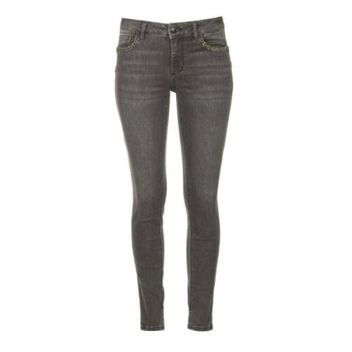 Liu Jo Mörkgrå Denim Slim Fit Jeans med Fickapplikationer Gray, Dam