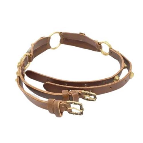 Gucci Vintage Italienska läderhalsband, begagnade, längd: 16,5 Brown, ...