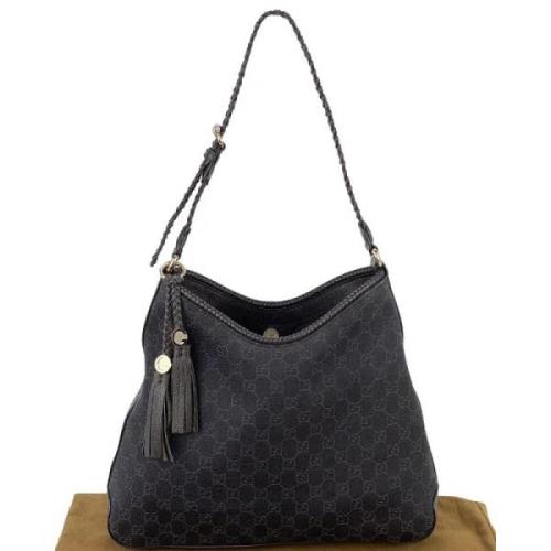 Gucci Vintage Autentisk Gucci Svart Canvas Hobo Väska Black, Dam