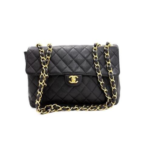 Chanel Vintage Förhandsägd Svart Läder Chanel Flap Väska Black, Unisex
