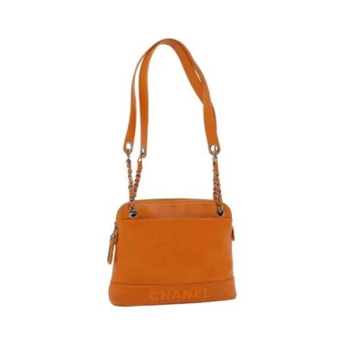 Chanel Vintage Begagnad Orange Läder Chanel Axelväska Orange, Dam