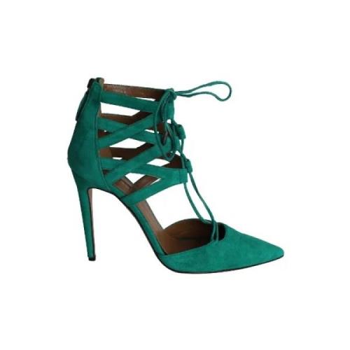 Aquazzura Gröna Suede Lace-Up Pumps Green, Dam