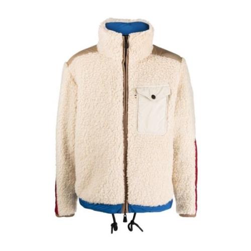 Moncler Omvändbar Teddy Fleece Kappa med Color Block Design White, Her...