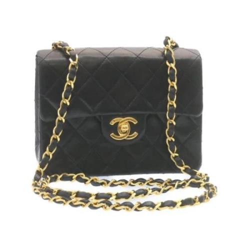 Chanel Vintage Förägad Svart Canvas Axelväska Black, Dam