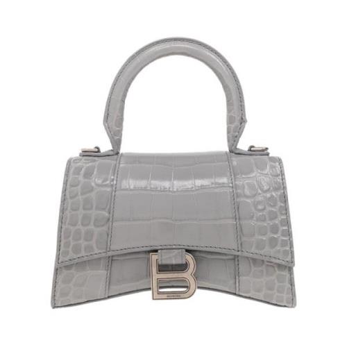 Balenciaga Krokodilpräglad Hourglass XS Handväska Gray, Dam