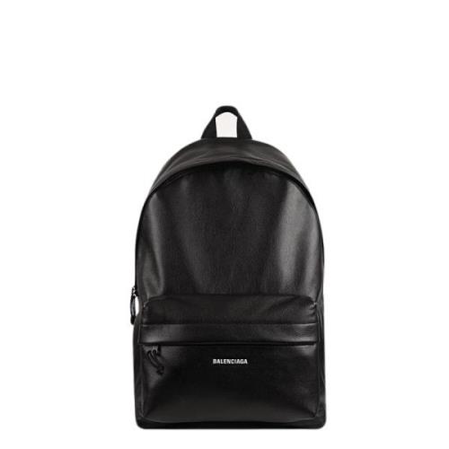 Balenciaga Svart läder ryggsäck med dragkedjeficka fram Black, Herr