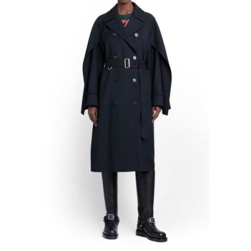 Burberry Svart Ullblandad Trenchcoat Black, Dam