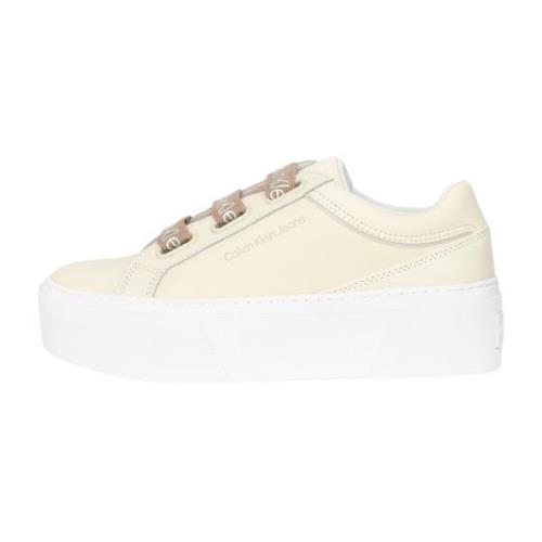 Calvin Klein Beiga Lädersneakers, Trendig Stil Beige, Dam