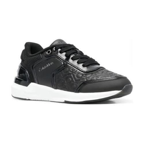 Calvin Klein Svarta Läder Sneakers för Kvinnor Black, Dam