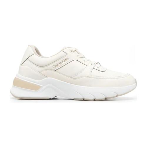 Calvin Klein Vita Läder Sneakers för Kvinnor White, Dam