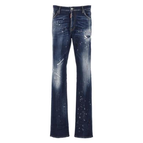 Dsquared2 Marinblå Bomull Straight Jeans med Kontrastfärgade Detaljer ...