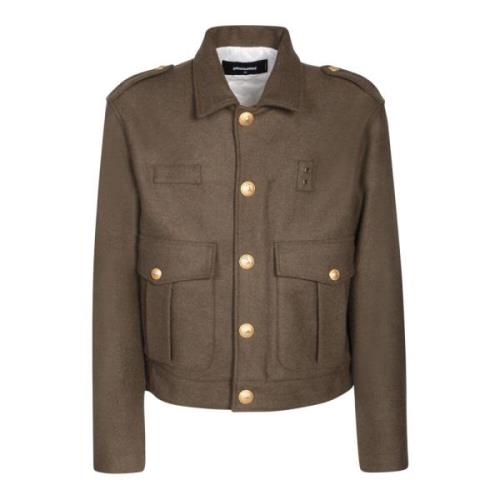 Dsquared2 Army Green Wool-Blend Livery Jacka Green, Herr