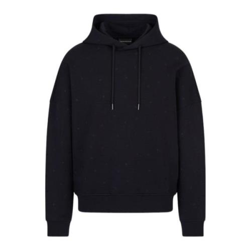 Emporio Armani Marinblå Dubbel Jersey Hoodie med Micro Eagle All Over ...