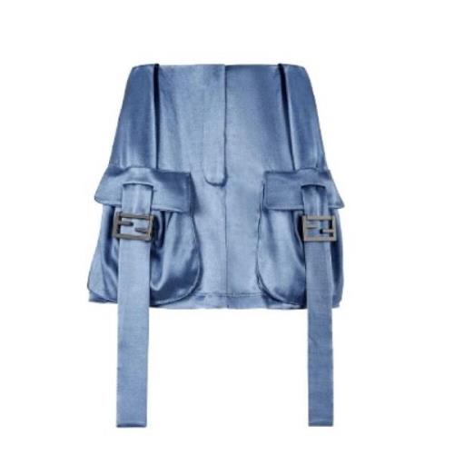 Fendi Satin Cargo Mini Kjol Blue, Dam