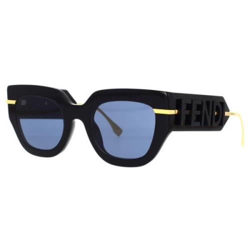 Fendi Glamorösa geometriska solglasögon med blåa linser Black, Unisex