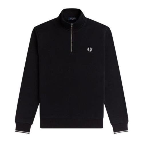 Fred Perry Svart halv zip sweatshirt med ränder på ryggen Black, Herr