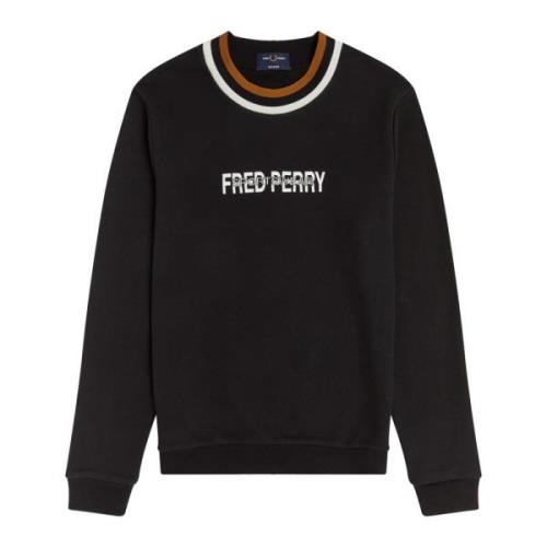 Fred Perry Återutgivning av Twin-Tipped Bomulls Sweatshirt Black, Herr