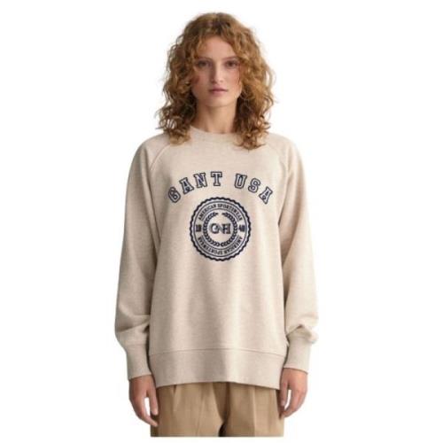 Gant Oversize American Sportswear Sweat i Ekologisk Bomull Beige, Dam