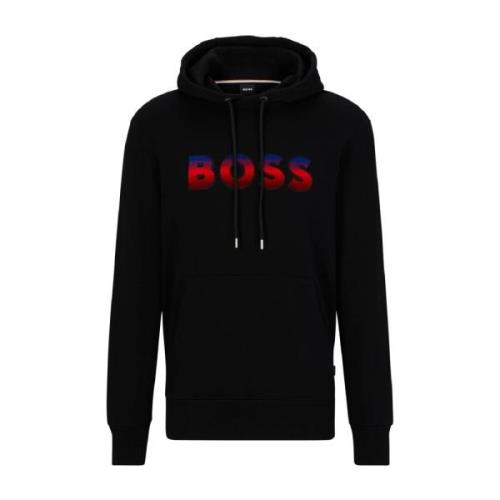 Hugo Boss Svart huvtröja med centralt logotyp Black, Herr