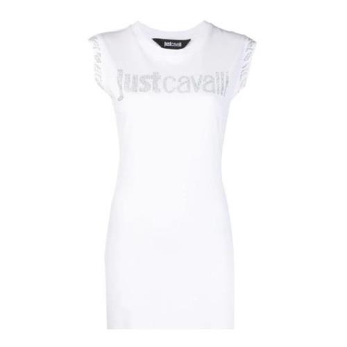 Just Cavalli Vit Bomull Jersey Klänning med Str Logo White, Dam