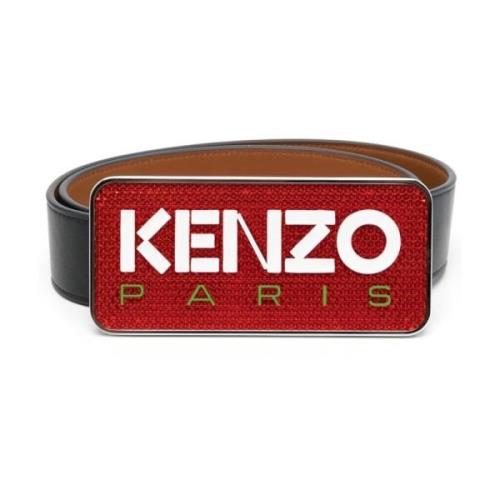 Kenzo Svart Logo Plaque Läderbälte Black, Herr