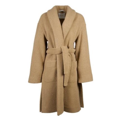 Max Mara Bouclé Teddy Wrap Kappa med Bälte Beige, Dam