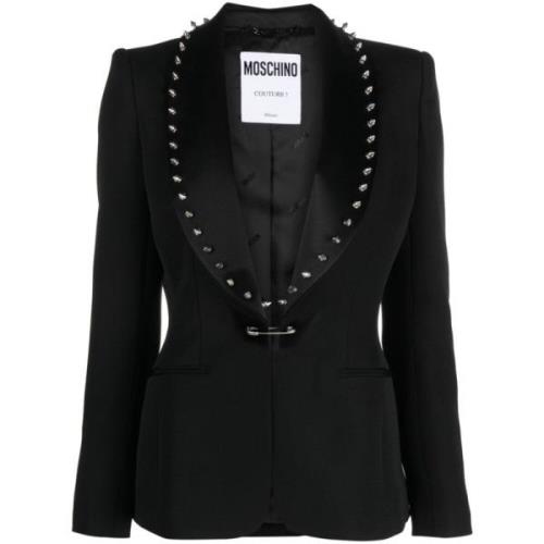 Moschino Svart Spike-Dekorerad Bar-Pin Blazer Black, Dam