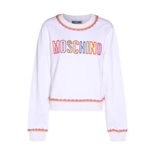 Moschino Vit Orange Sweatshirt med Broderad Logotyp White, Dam