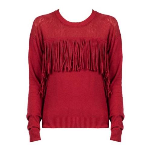 Pinko Rundhalsad tröja med fransdetaljer Red, Dam
