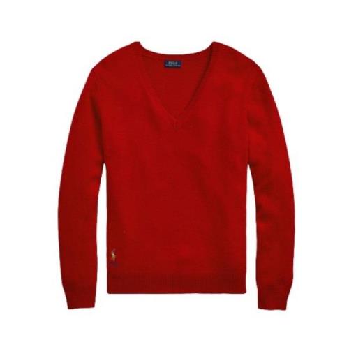 Polo Ralph Lauren Röd V-ringad Tröja med Cashmere Blandning Red, Dam